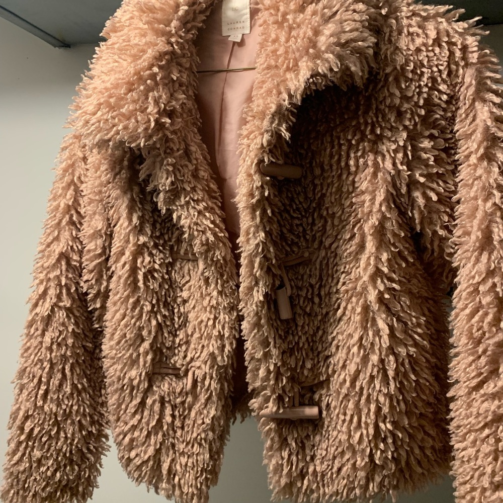 LC Lauren Conrad Blush shaggy Faux Fur Coat